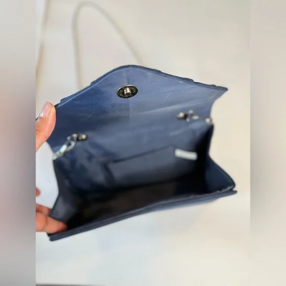 Blue Suede Clutch with Chain Strap - Picture 3 of 5